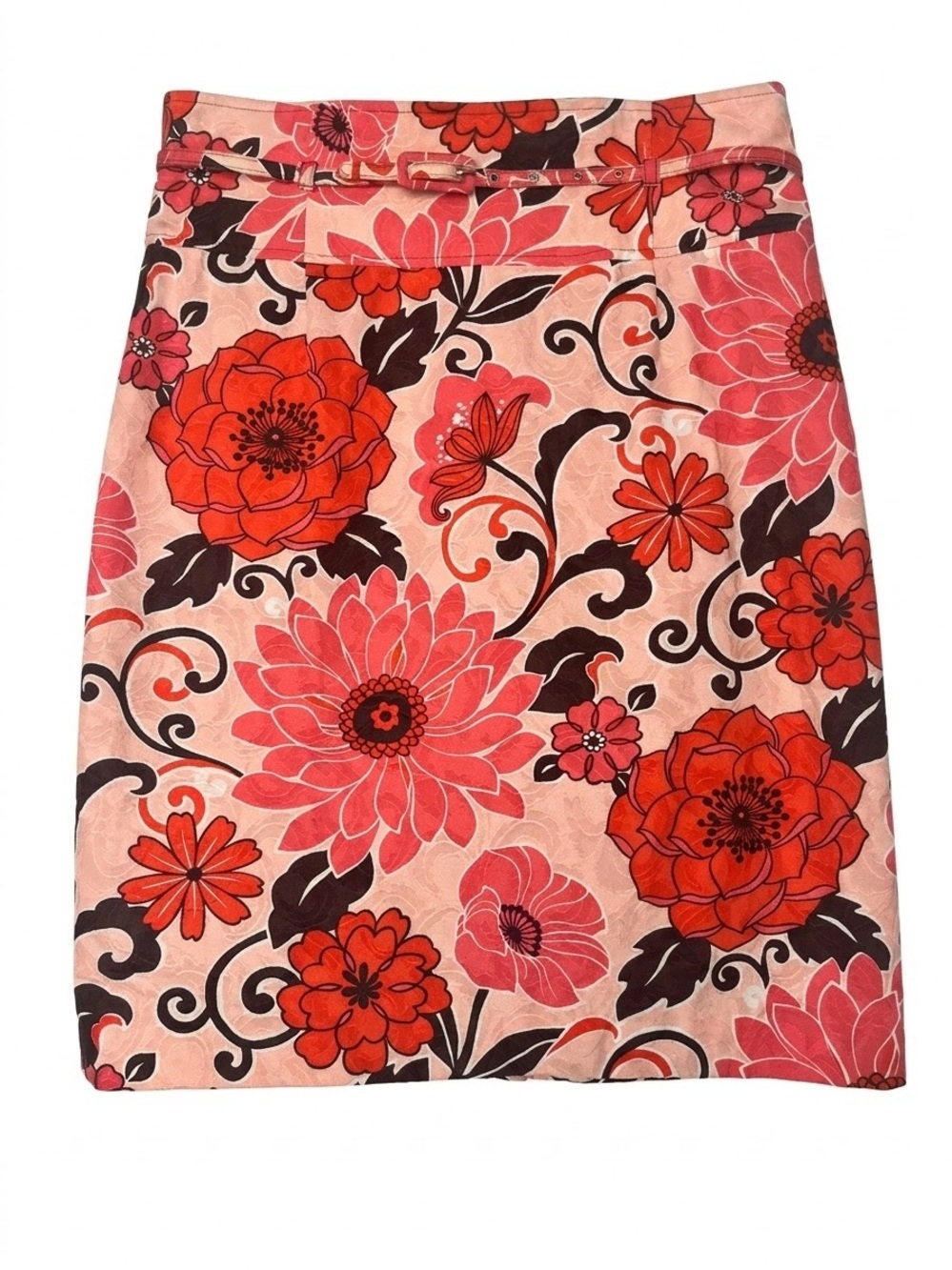 Kelly & Diane Multicolor Floral Jacquard Belted Pencil Skirt Sz 8 Retro Feminine